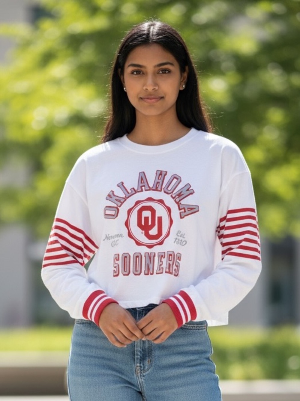 Pressbox White and Red Oklahoma Sooners Long Sleeve Tee